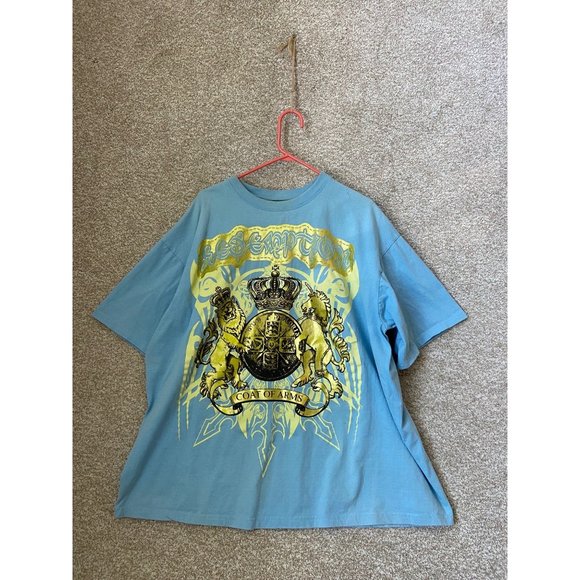 Empire Bigland Coat of Arms Bigland Metallic Lion Graphic Blue T Shirt 4XL - Picture 1 of 5